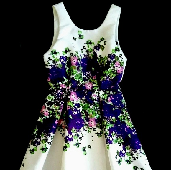 ANTHROPOLOGIE #133 Floral Print Fit & Flare Neoprene Dress XS 0 2 - Picture 2 of 6